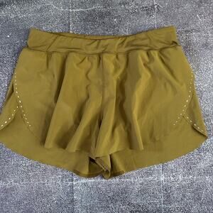 Women's Lululemon Mustard Gold Yellow Lined Hotty Hot Athletic Running Shorts XL